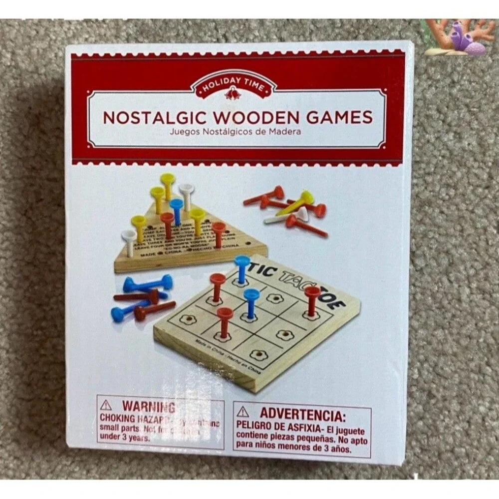 Holiday Time Nostalgic Wooden Games Tic Tac Toe & Triangle Peg Game